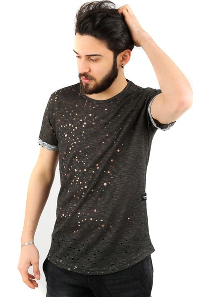 Lazer Kesim Yırtık Füme T-Shirt 2468 modelleri