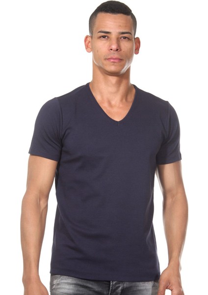 Lacivert V Basic T-Shirt Dzn8614Lcv