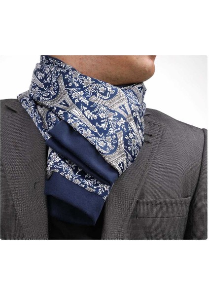 Lacivert Paris Eyfel Baskılı Atkı