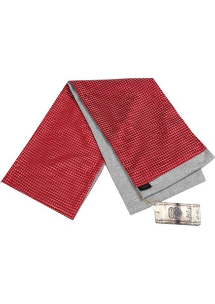 Beyaz Desenli Kırmızı Çift Taraflı Atkı