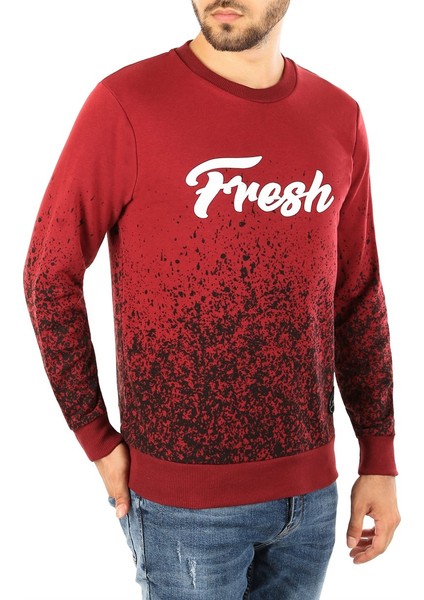 Bordo Baskılı Bisiklet Yaka Sweatshirt 2791
