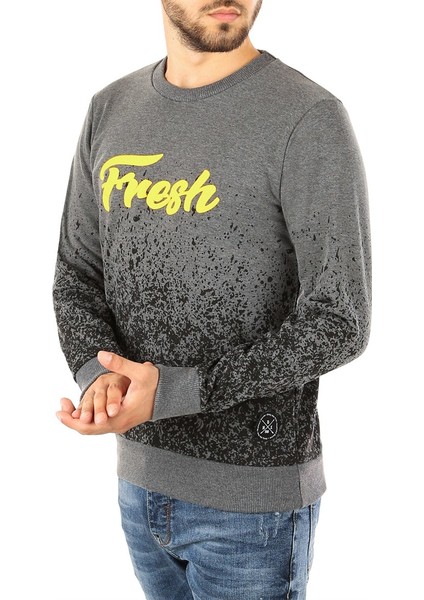 Füme Baskılı Bisiklet Yaka Sweatshirt 2791