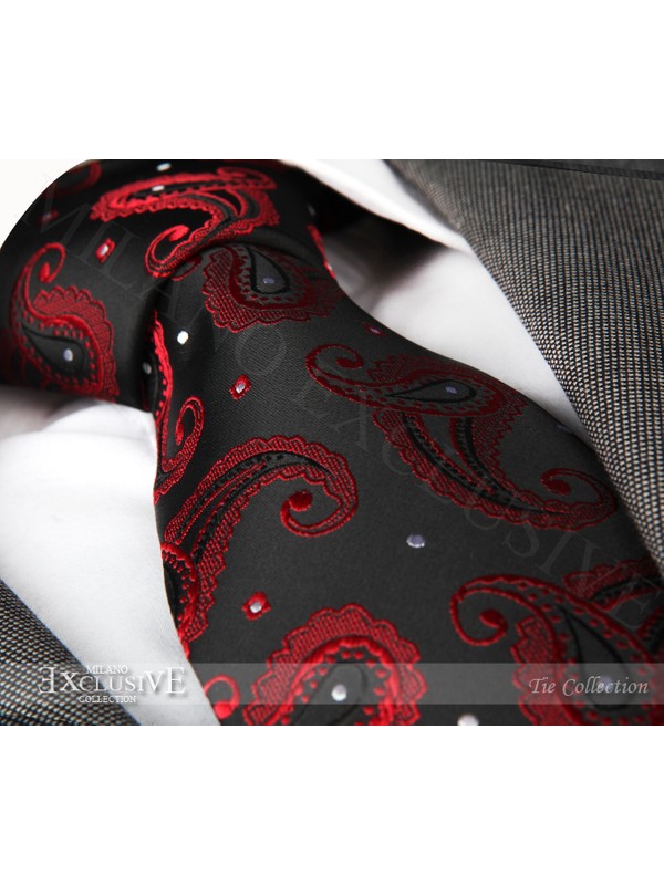Exve Exclusive Kırmızı Şal Desenli Siyah Kravat