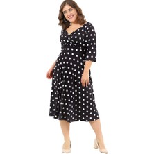 Angelino Butik Dd2404K Puantiyeli Likralı Büyük Beden Elbise Kısa