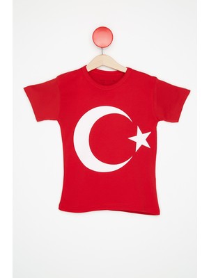 FullaModa Kız Çocuk Türk Bayraklı Tshirt