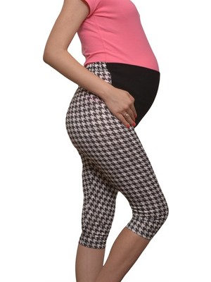 LuvmaBelly  Maternity 8022 - Pamuklu Göbek Aztek Destekli desenli Kapri Hamile Tayt