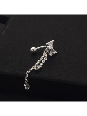 Chavin Beyaz Sallantı Taşlı Kurdela Göbek Piercing Dt72By