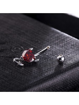 Chavin Kırmızı Kalp Taşlı Şeytan Çelik Göbek Piercing Dt70Kr