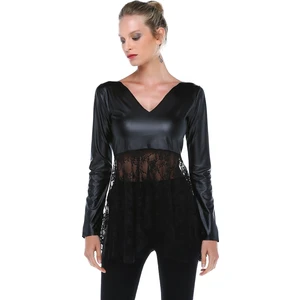 Kadın Dantel Detaylı Deri Bluz