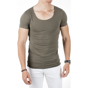 Haki Yakası Ve Kolları Kesik Likralı Geniş Yakalı Erkek Tshirt 1801199