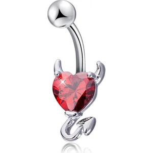 Kırmızı Kalp Taşlı Şeytan Çelik Göbek Piercing Dt70Kr