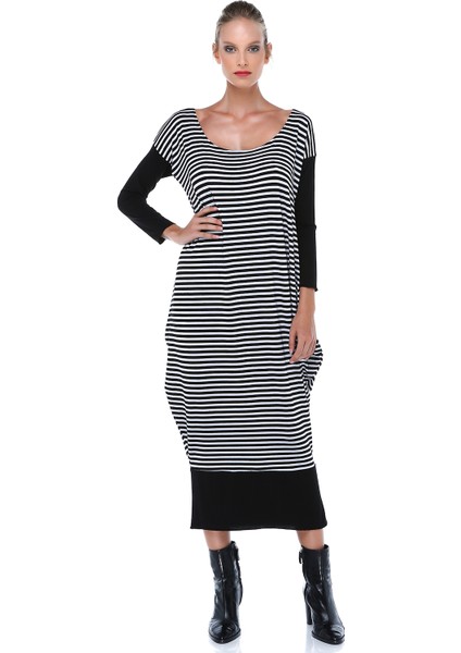Kadın Geniş Kesim Çizgili Elbise