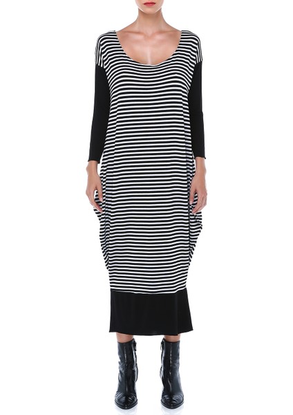 Kadın Geniş Kesim Çizgili Elbise modelleri