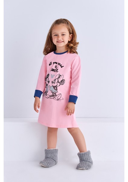 Mickey Mouse Lisanslı Genç Kız Gecelik Açık Pembe