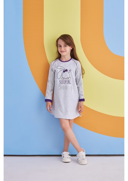 Sleeping Bunny Genç Kız Gecelik Açık Gri