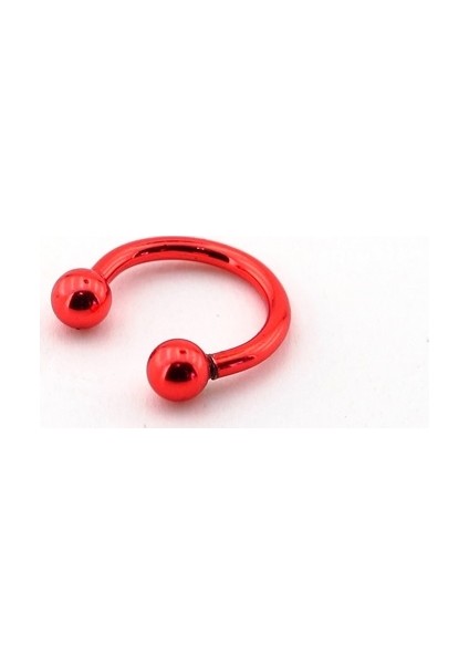 Parlak Kırmızı Top Uçlu Yarım Halka Çelik Piercing P384
