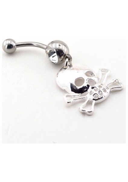 Gümüş Renk Kurukafa Danger Göbek Piercing P397