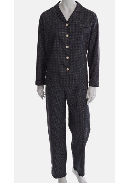 Koyu Füme-Kırmızı Desenli Poplin Kadın Pijama Takımı