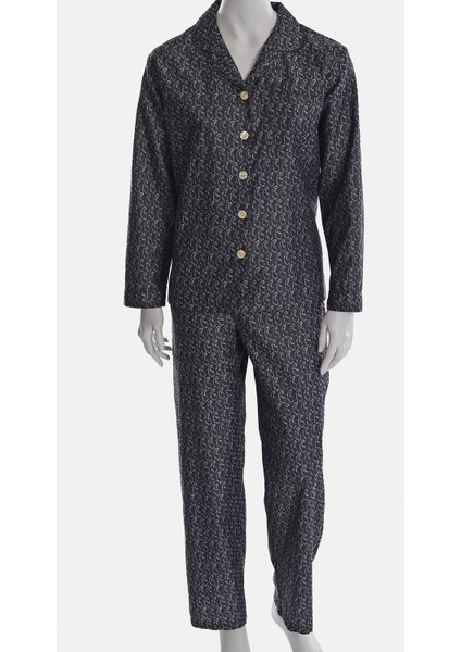 Füme-Gri Virgül Desenli Poplin Kadın Pijama Takımı