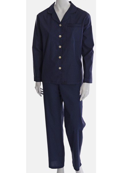 Lacivert Desenli Poplin Kadın Pijama Takımı