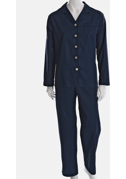 Lacivert Puantiyeli Poplin Kadın Pijama Takımı