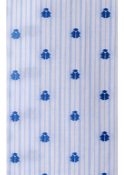 Beyaz-Mavi Desenli Poplin Kadın Pijama Takımı