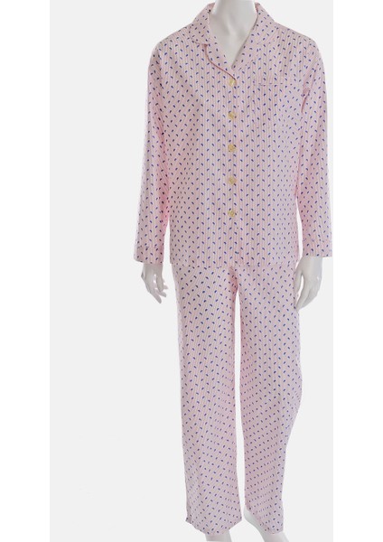 Pembe Desenli Poplin Kadın Pijama Takımı