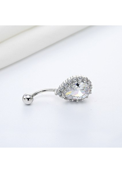 Beyaz Damla Taşlı Çelik Göbek Piercing Dt59By