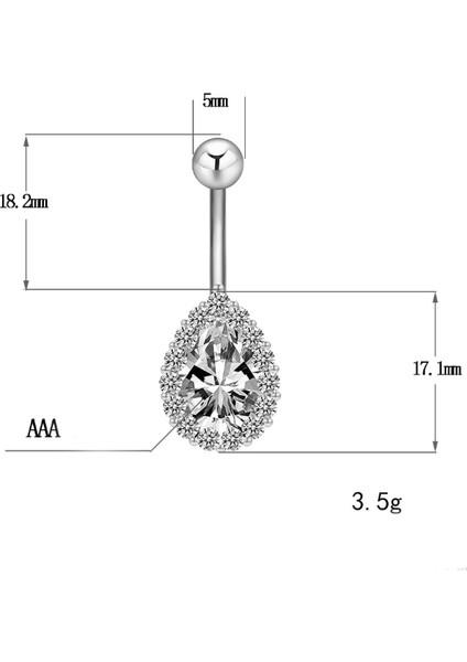 Beyaz Damla Taşlı Çelik Göbek Piercing Dt59By
