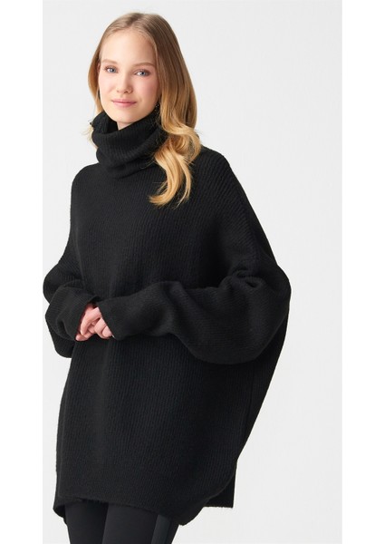 2268 Balıkçı Yaka Geniş Kazak Siyah