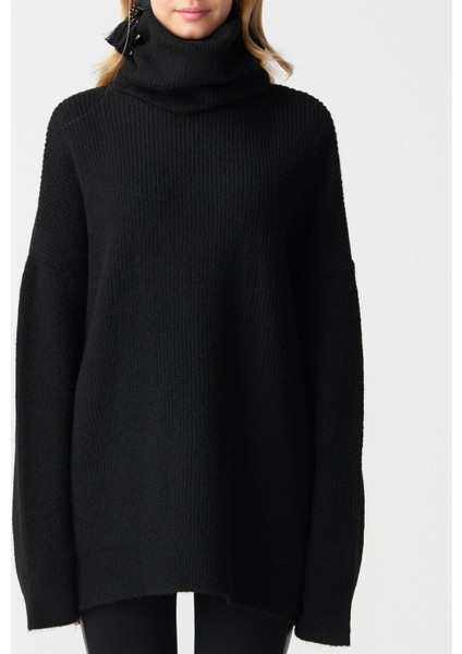 2268 Balıkçı Yaka Geniş Kazak Siyah fırsatları