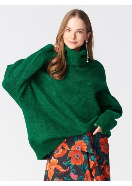 2268 Balıkçı Yaka Geniş Kazak Yeşil