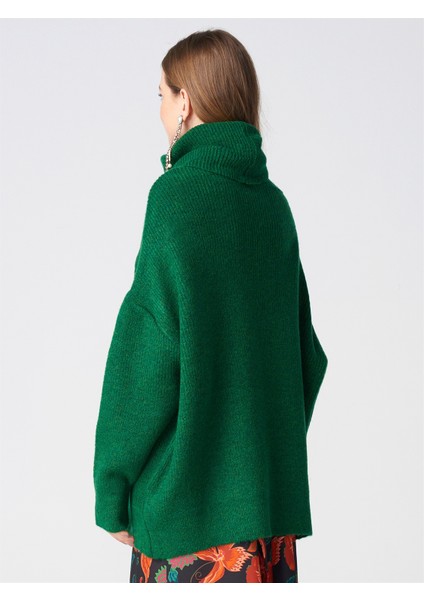 2268 Balıkçı Yaka Geniş Kazak Yeşil modelleri