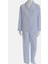 Beyaz-Mavi Desenli Poplin Kadın Pijama Takımı 1