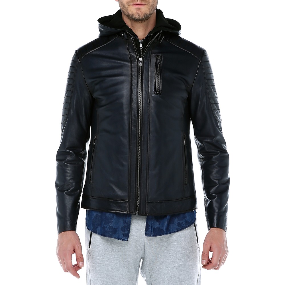 E1055/K Kapşonlu Deri Erkek Mont Fiyatı