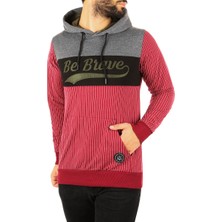 Madmext Kapşonlu Çizgili Sweatshirt Bordo 2815
