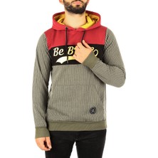 Madmext Kapşonlu Çizgili Sweatshirt Haki 2815