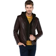 Dericlub E-1055/K Kapşonlu Deri Erkek Mont