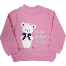 Toontoy Kız Bebek Sweatshirt Hello Winter Time Ayıcık Nakışlı - 12 Ay - 80Cm Boy