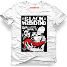 Tshirthane Black Mirror Blocked Beyaz Erkek T-Shirt