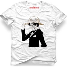 Tshirthane One Piece Monkey D. Luffy Manga Anime Beyaz Erkek T-Shirt