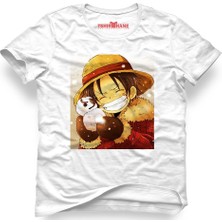 Tshirthane One Piece Monkey D. Luffy Manga Anime Beyaz Erkek T-Shirt