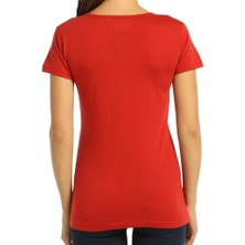 Bant Giyim Açık Bisiklet Yaka Kırmızı Kadın T-Shirt