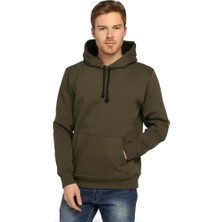 Bant Giyim Haki Kışlık Kalın Kapüşonlu Erkek Sweatshirt Hoodie