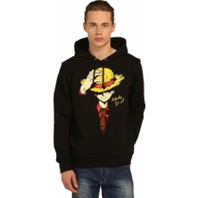 Bant Giyim One Piece Siyah Kapüşonlu Erkek Sweatshirt Hoodie
