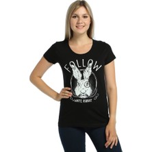 Bant Giyim White Rabbit Siyah Kadın T-Shirt