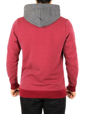 Madmext Kapşonlu Çizgili Sweatshirt Bordo 2815