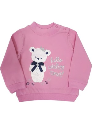 Toontoy Kız Bebek Sweatshirt Hello Winter Time Ayıcık Nakışlı - 12 Ay - 80Cm Boy