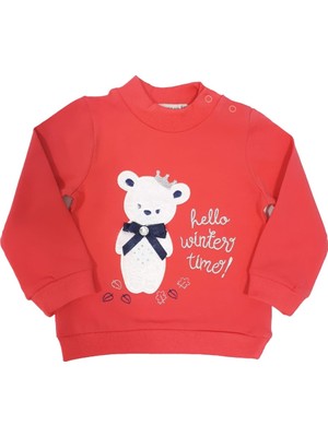 Toontoy Kız Bebek Sweatshirt Hello Winter Time Ayıcık Nakışlı - 18 Ay - 86Cm Boy