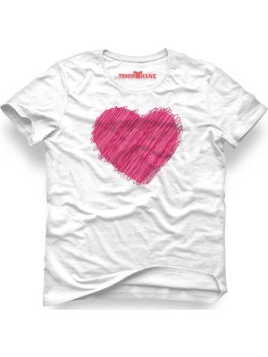 Tshirthane Kalp Heart Beyaz Erkek T-Shirt